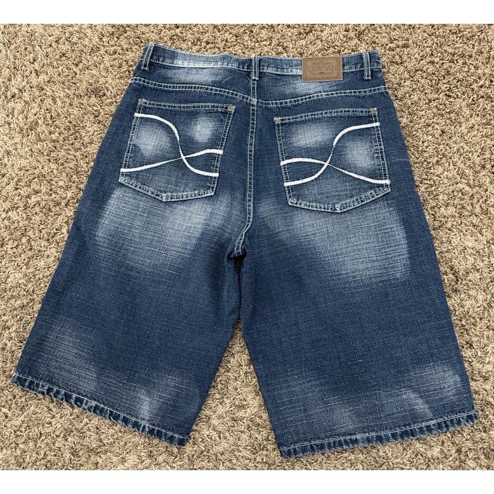 Vintage Y2K Verdad Skater Embroidered Baggy Wide Leg Denim Jeans Shorts 38x14